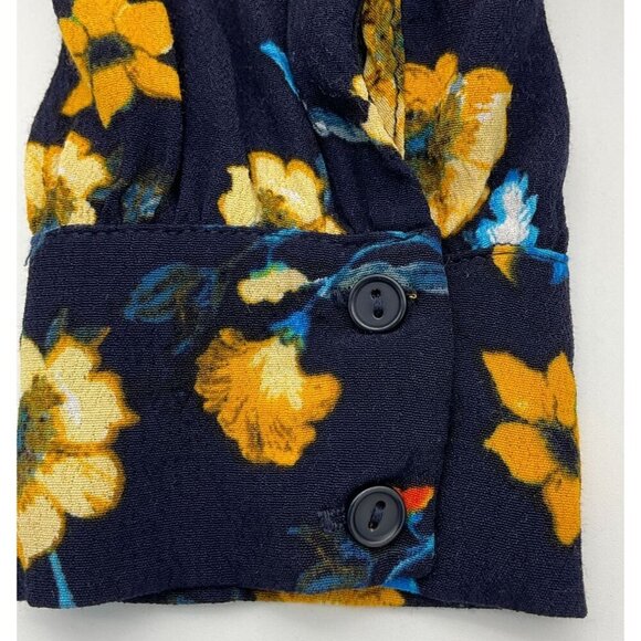 ASTR The Label Apron Front Long Sleeve Navy Mustard Floral Tie Wrap Dress Med - Picture 8 of 10